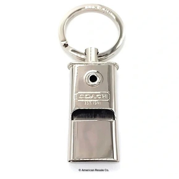 Authentic Vintage COACH Real Whistle Keychain Key Fob Purse Charm in Silver-New - Picture 2 of 3